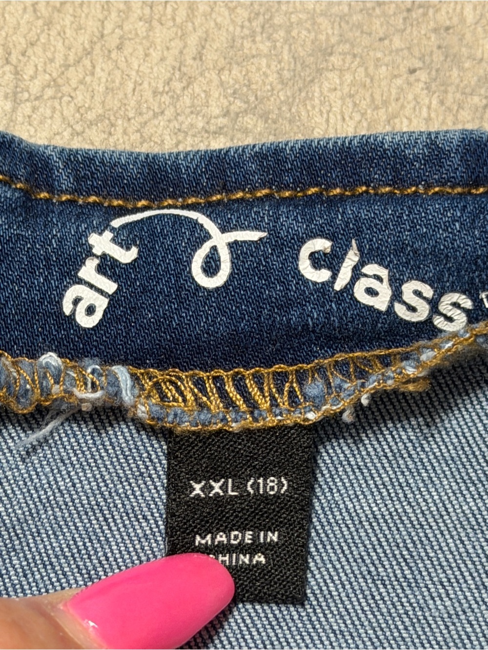 Art Class Overalls Dress Girls XXL 16/18 Blue Overall Dress W/pockets. - Picture 6 of 9